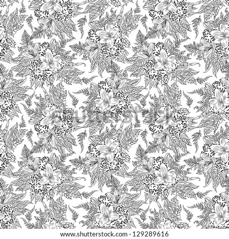 vintage floral pattern white lily, isolated on white background raster