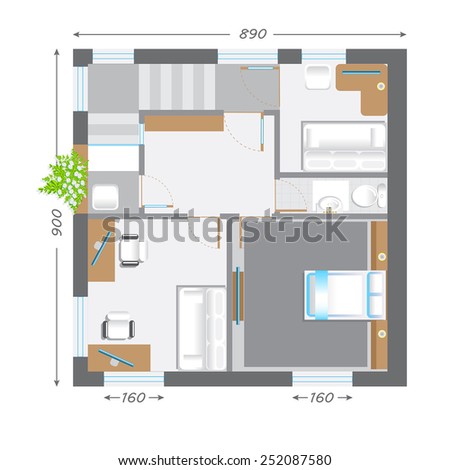 part of architectural project Ground Floor Plan Floorplan House Home Building Architecture Blueprint Layout Detailed architectural plan. raster illustration