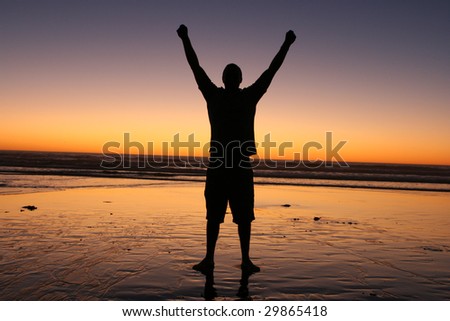 Man Raising Hands in Sunset