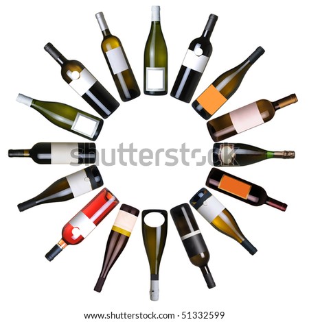 Wine bottles circle over white background