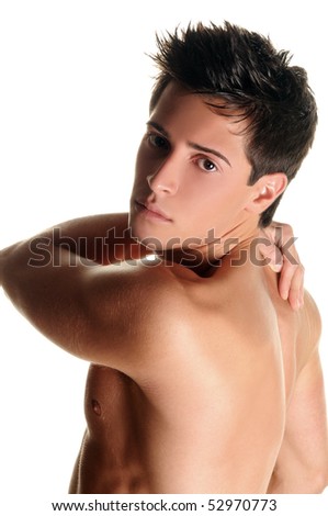 stock photo Shirtless boy over 100 white background shirtless boy