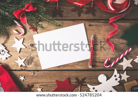 empty christmas card on wooden table