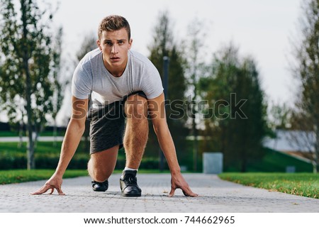 man athlete preparing to run, park, load, training, sport, athletics