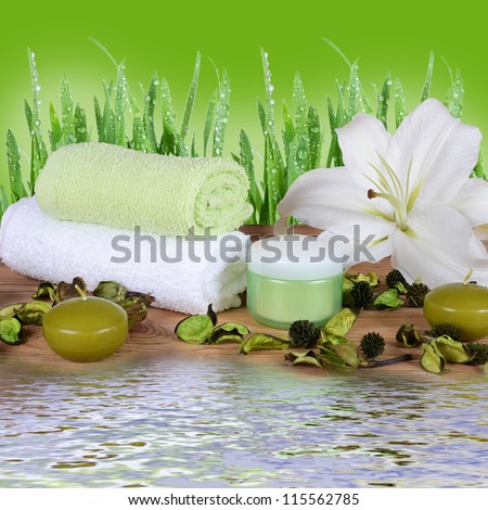 Set for spa-procedures on a bamboo rug