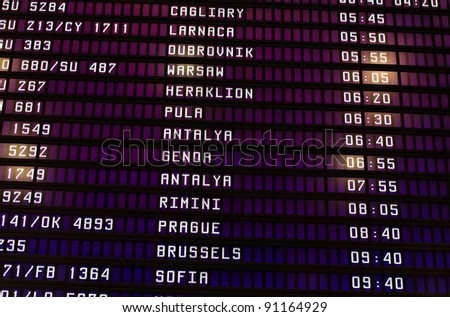 The schedule of flights at the airport