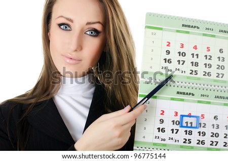 The business woman with a calendar isolated