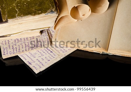 Many ancient scrolls on old letters -retro