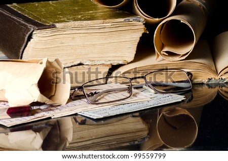 Many ancient scrolls on old letters -retro