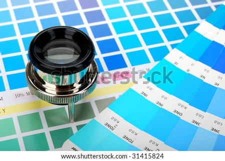 Lupe on a color chart and a color guide  (blue)