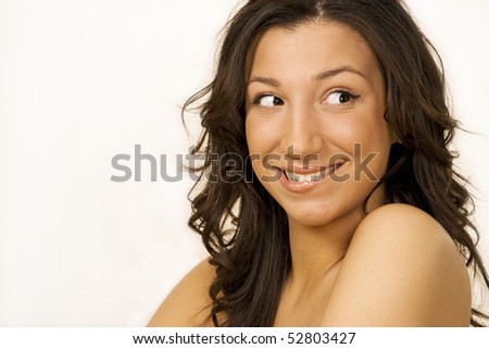 Girl with naughty expression, horizontal with blank space for text
