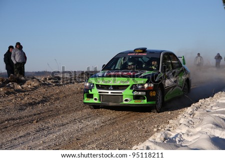 UTENA, LITHUANIA - JANUARY 28: Martin sport team Mitsubishi Lancer car during 