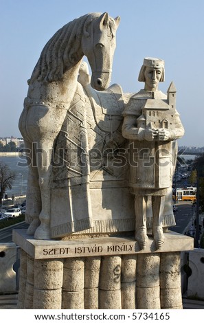 Monument of the first Hungarian king Ishtvav. Point of interest in Hungury. Vertical view.