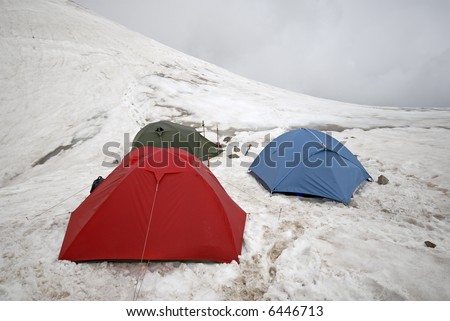 Mountain tents located on mountain  pass