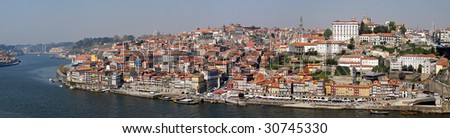 View of Porto with river Duoro, Portugal. Point of interest in Portugal. Horizontal panorama.