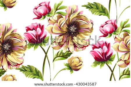 Pattern with bouquet of flowers,tulip,peony, narcissus on white