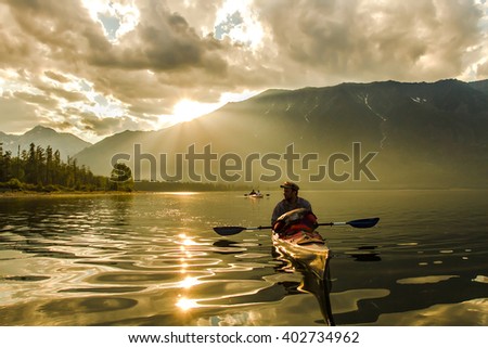 The man in a kayak on Lake Baikal