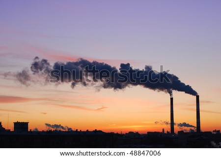 Pollution. A beautiful sunrise in the city.