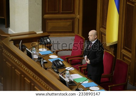 Head of Verkhovna Rada Olexander Turchynov during the parliament meeting. 27 November 2014, Kiev. Ukraine