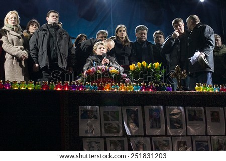 Kiev Ukraine - 22 February 2014: Former Ukrainian Prime Minister Yulia Tymoshenko on 22 February appeared on the stage of Kiev\'s Independence Square, or Maidan, hours after being released from prison.