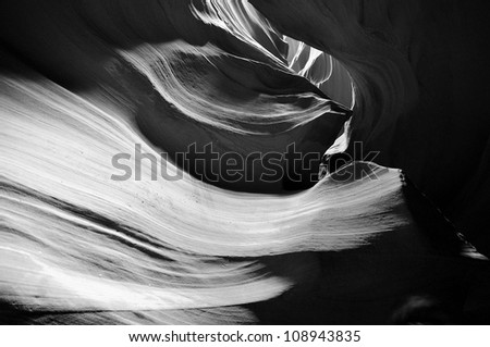 black and white sandstone abstract of the Antelope Canyon, Page, Arizona, USA