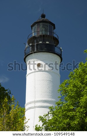 historic Key West Lighthouse at a sunny day against clear blue sky, Key West, Florida Keys, USA