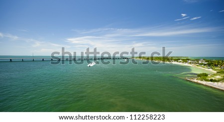 panoramic view to Seven Mile Bridge at Marathon Key, Florida Keys, USA