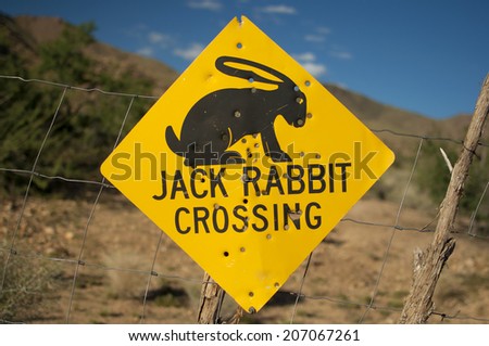 old jack rabbit crossing road sign at route 66, Arizona, United States of America