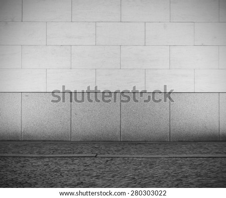 Urban empty street wall background, black and white