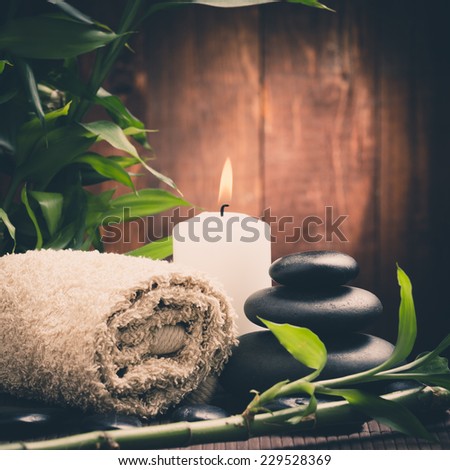 spa concept with zen basalt stones   on the wood