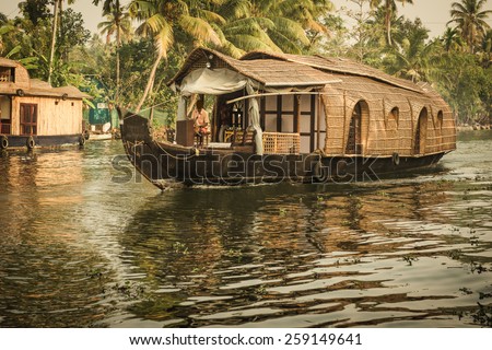 Traditional Indian house boat Kerala Vintage tone Traditional Indian house boat Kerala Vintage tone