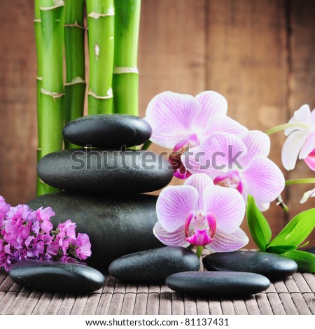 stock photo : spa concept with zen stones and  orchid