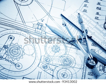 industrial drawing detail and several drawing tools industrial drawing detail and several drawing tools