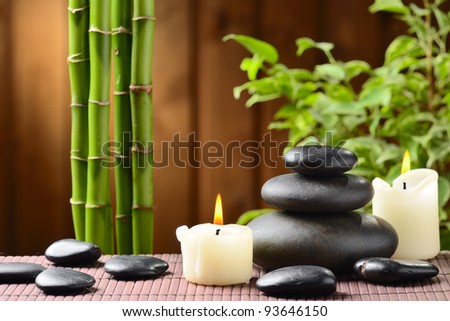 zen basalt stones and bamboo on the wood
