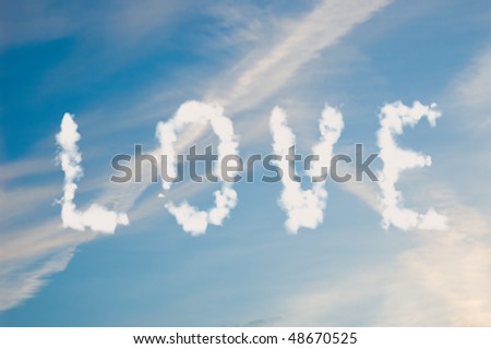 The letters love written with cloud letters.