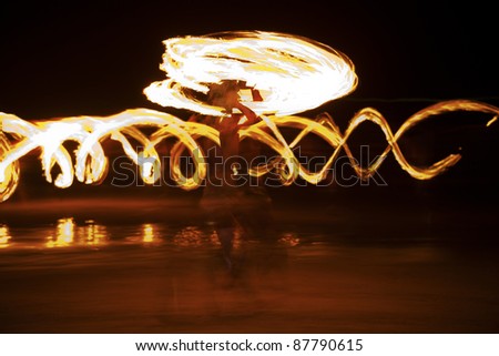 Night Party. Fire show on the beach