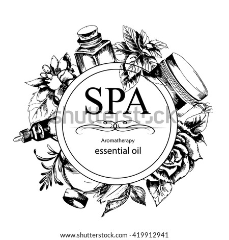 the concept of Spa procedure with flowers, bottles and element of vintage on the white  background