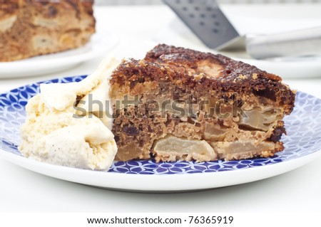 Apple pie slice and ice cream