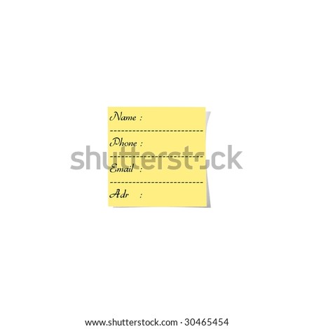 Ready to use yellow sticky note template with shade and personal information