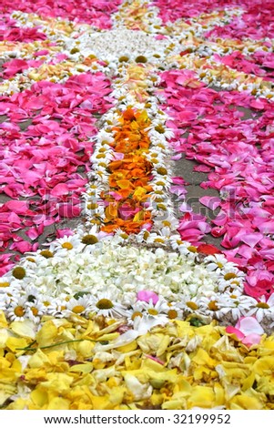 Detail of flower carpet in catholics holiday (Central Europe)