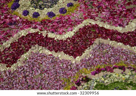 Detail of flower carpet in catholic holiday (Central Europe)