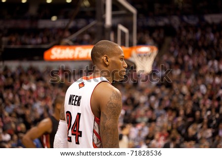 TORONTO - FEBRUARY 16: Sonny Weems No. 24 participates in an NBA basketball game at the Air Canada Centre on February 16, 2011 in Toronto, Canada.  The Miami Heat beat the Toronto Raptors 103-95.