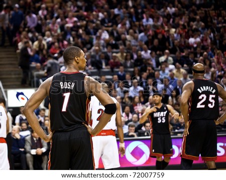 TORONTO - FEBRUARY 16: Chris Bosh #1 participates in an NBA basketball game at the Air Canada Centre on February 16, 2011 in Toronto, Canada.  The Miami Heat beat the Toronto Raptors 103-95.