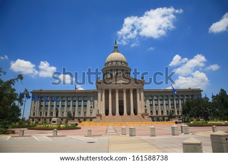 Oklahoma State Capitol Building - The state capitol building in Oklahoma City, with dome, stairs and columns.