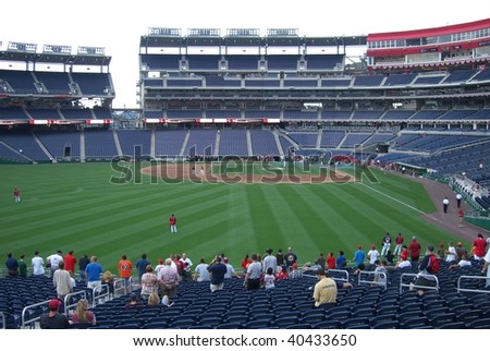 WASHINGTON, DC - JUNE 23: The Washington Nationals take batting practice in brand new Nationals Park June 23, 2008 in Washington, DC.