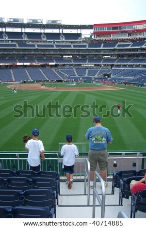 WASHINGTON, DC - JUNE 23: Young fans await a home run ball as the Washington Nationals take batting practice in brand new Nationals Park on June 23, 2008 in Washington, DC.