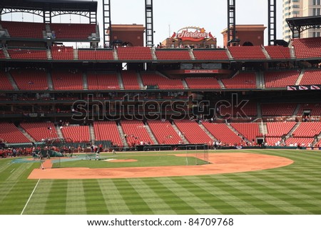 ST. LOUIS - SEPTEMBER 18: Practice before a baseball game at Busch Stadium, home of the Cardinals, on September 18, 2010 in St. Louis. Opened in 2006, it seats 43,975 fans and cost $365 million.