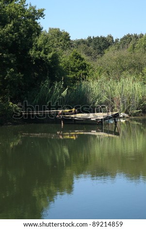 Pond and Dock - An old dock in a pond on a sunny summer day.