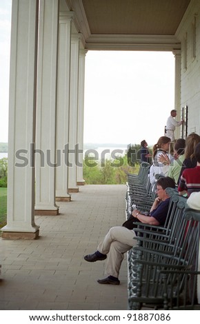 MOUNT VERNON, VIRGINIA - APRIL 28: Tourists line up at Mt. Vernon, historic estate of George Washington, on April 28, 2005. The estate was built in 1757 and designed by Washington himself.