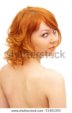 stock photo Beautiful gingerhaired girl on white background