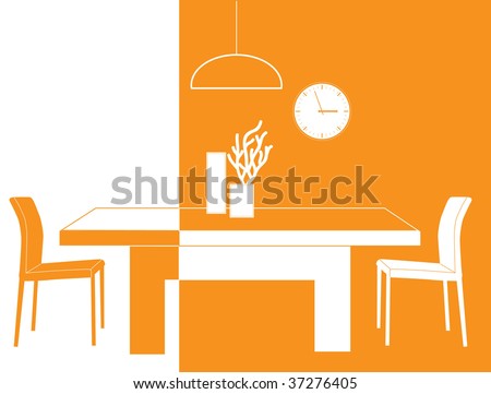 Dining Room on Vector Image Of A Modern Dining Room In White And Orange Colors
